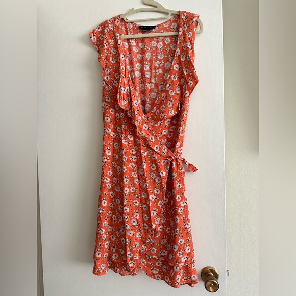 Orange floral wrap dress - Picture 3 of 5